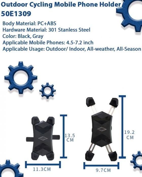 Cell Phone Mount - 4 Corner Profile, 4.5-7.2 Inch Phones, 20-30mm Handlebar Mount - Image 4
